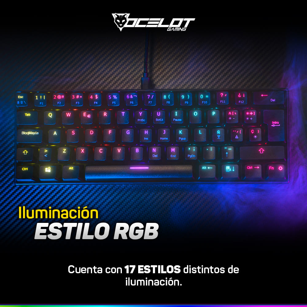 Foto 6 pulgar | Teclado Mecánico Ocelot Gaming OGmk03 USB RGB 60% Negro