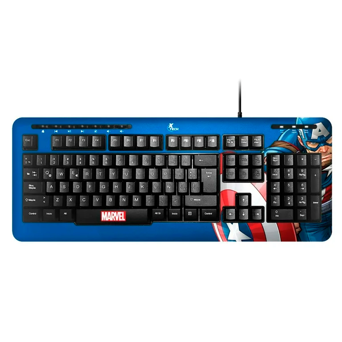 Foto 2 pulgar | Teclado Xtech Marvel Capitan America Membrana 100% Azul / Negro (xtk-m401ca)