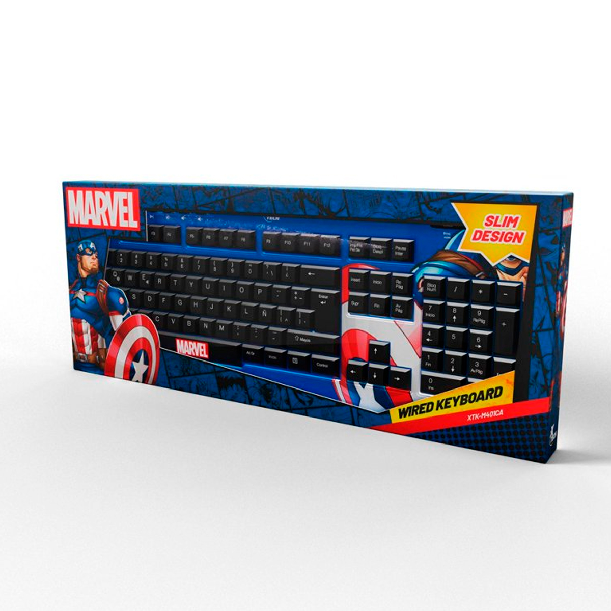 Foto 4 pulgar | Teclado Xtech Marvel Capitan America Membrana 100% Azul / Negro (xtk-m401ca)