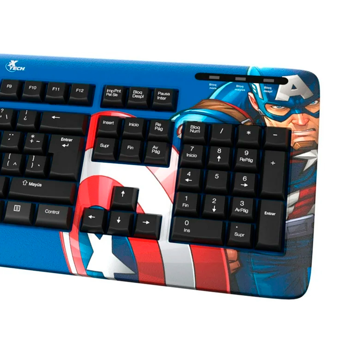Foto 5 pulgar | Teclado Xtech Marvel Capitan America Membrana 100% Azul / Negro (xtk-m401ca)