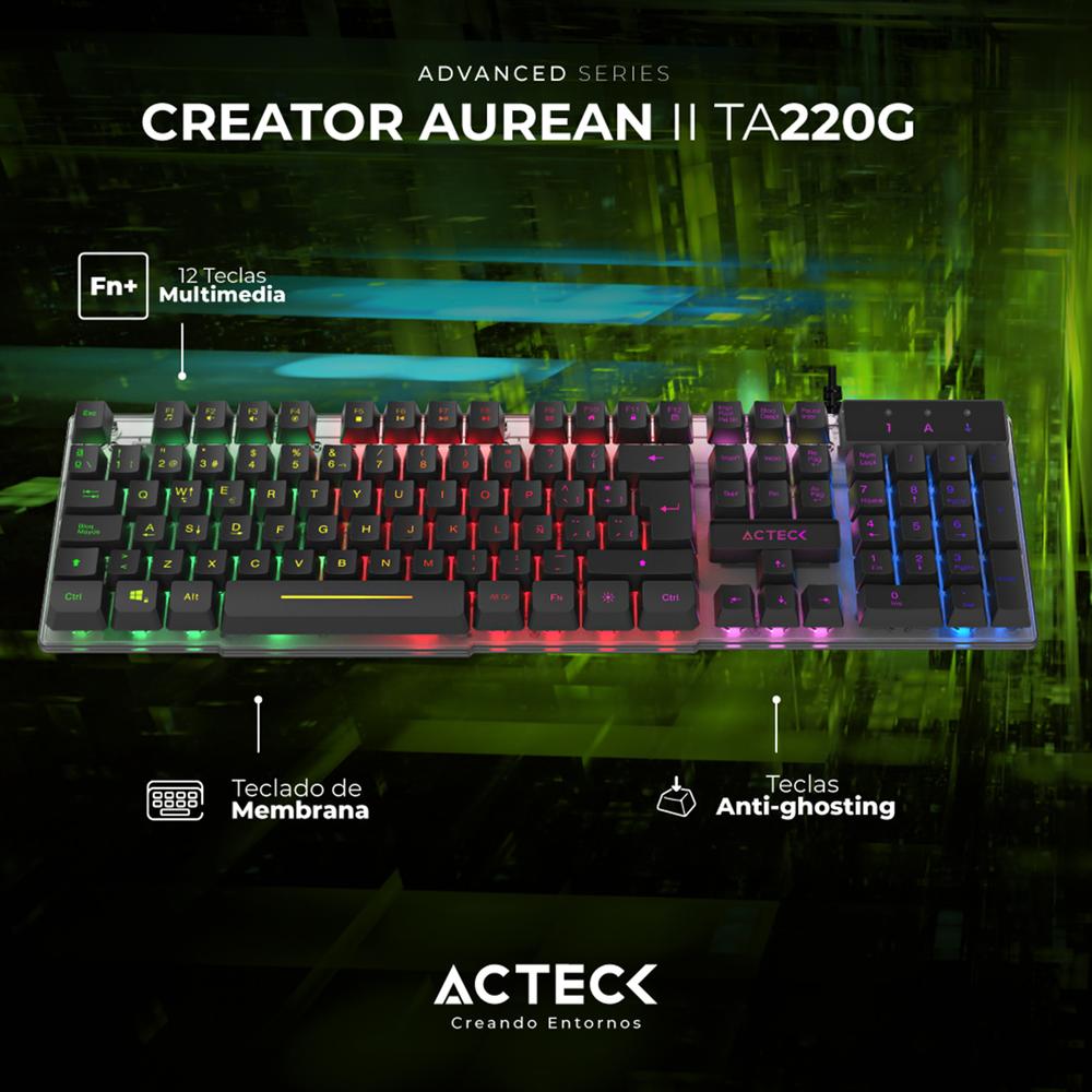 Foto 4 pulgar | Teclado Gamer Acteck Creator Aurean Ii Ta220g Alambrico Led Usb Negro Ac-939195