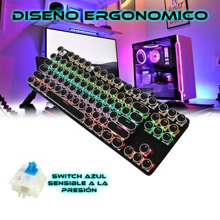 Foto 3 | Teclado Mecánico Negro Usb Con Luz Tipo Rgb Gamer