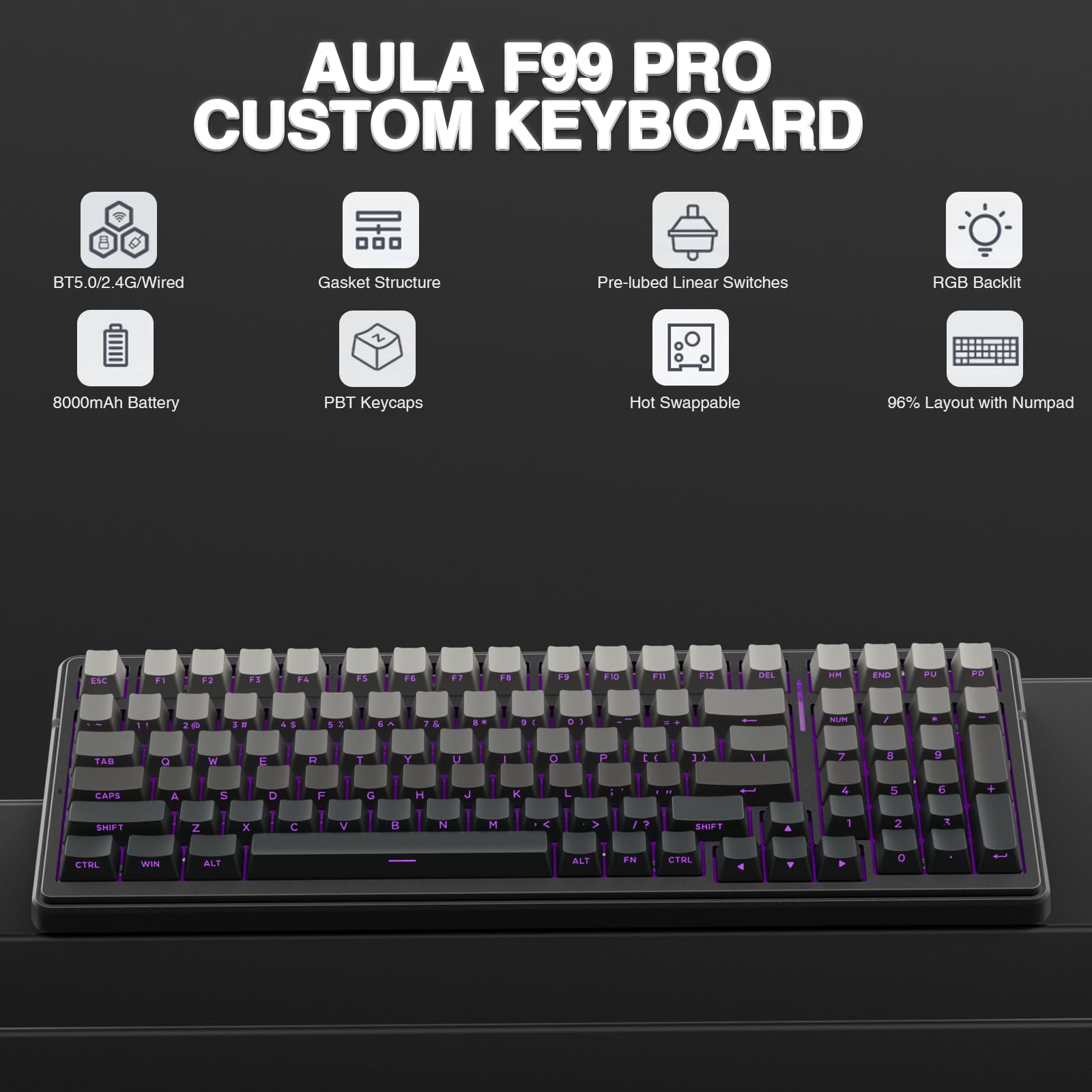 Foto 3 pulgar | Teclado Mecánico Inalámbrico Para Juegos Aula F99 Pro Con Retroiluminación Rgb - Venta Internacional.