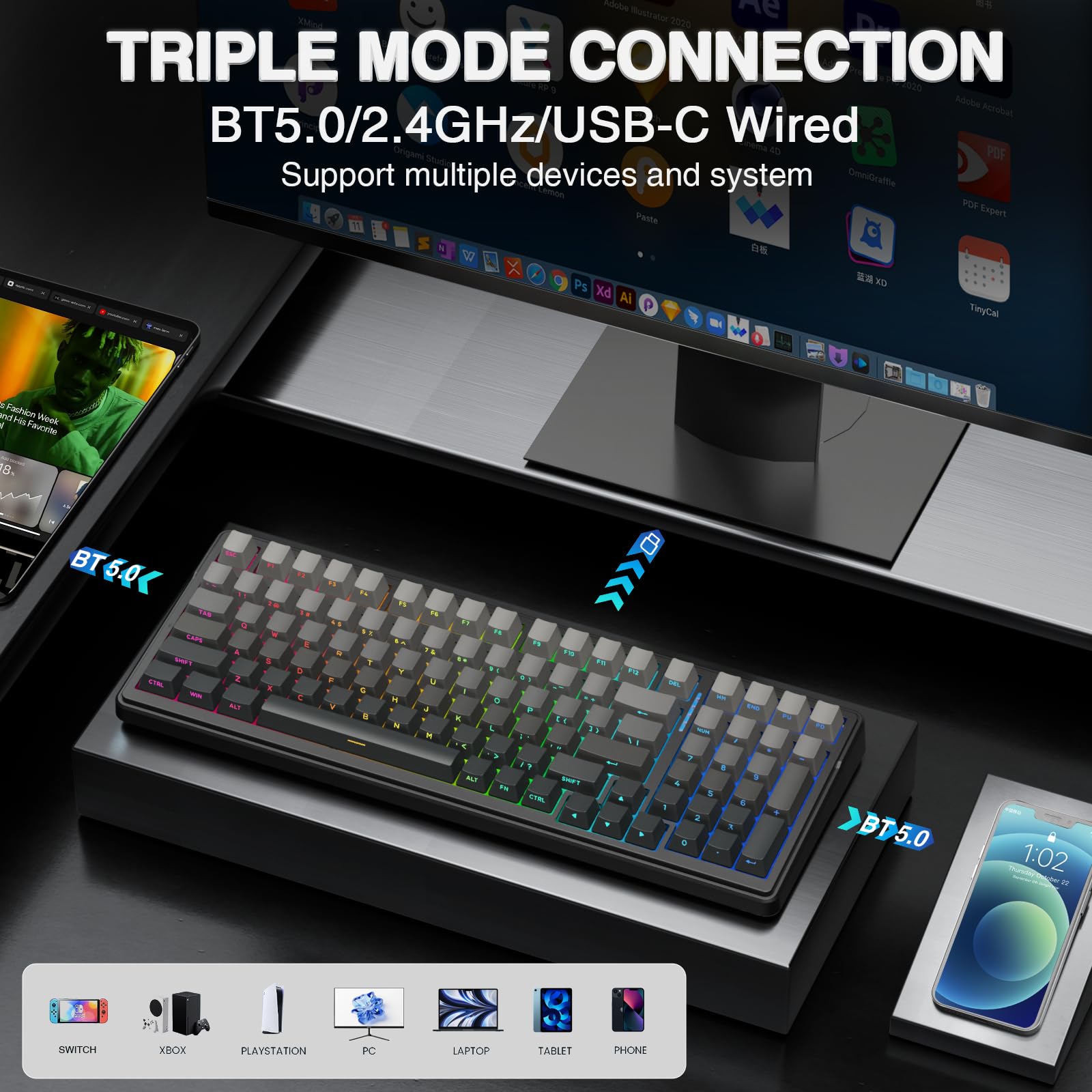 Foto 4 pulgar | Teclado Mecánico Inalámbrico Para Juegos Aula F99 Pro Con Retroiluminación Rgb - Venta Internacional.