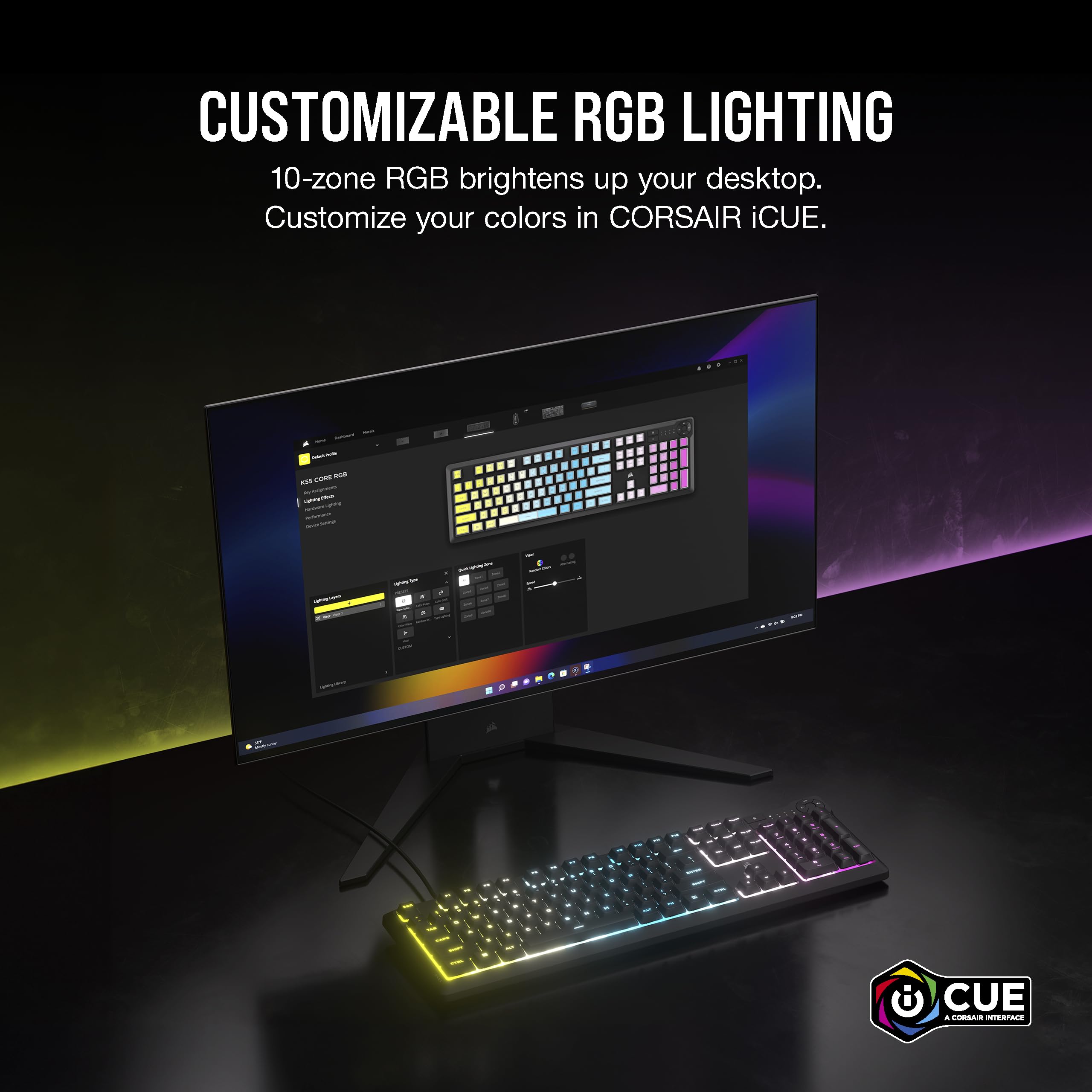 Foto 6 pulgar | Teclado Gaming Corsair K55 Core Rgb Membrana Cableado Gris - Venta Internacional.