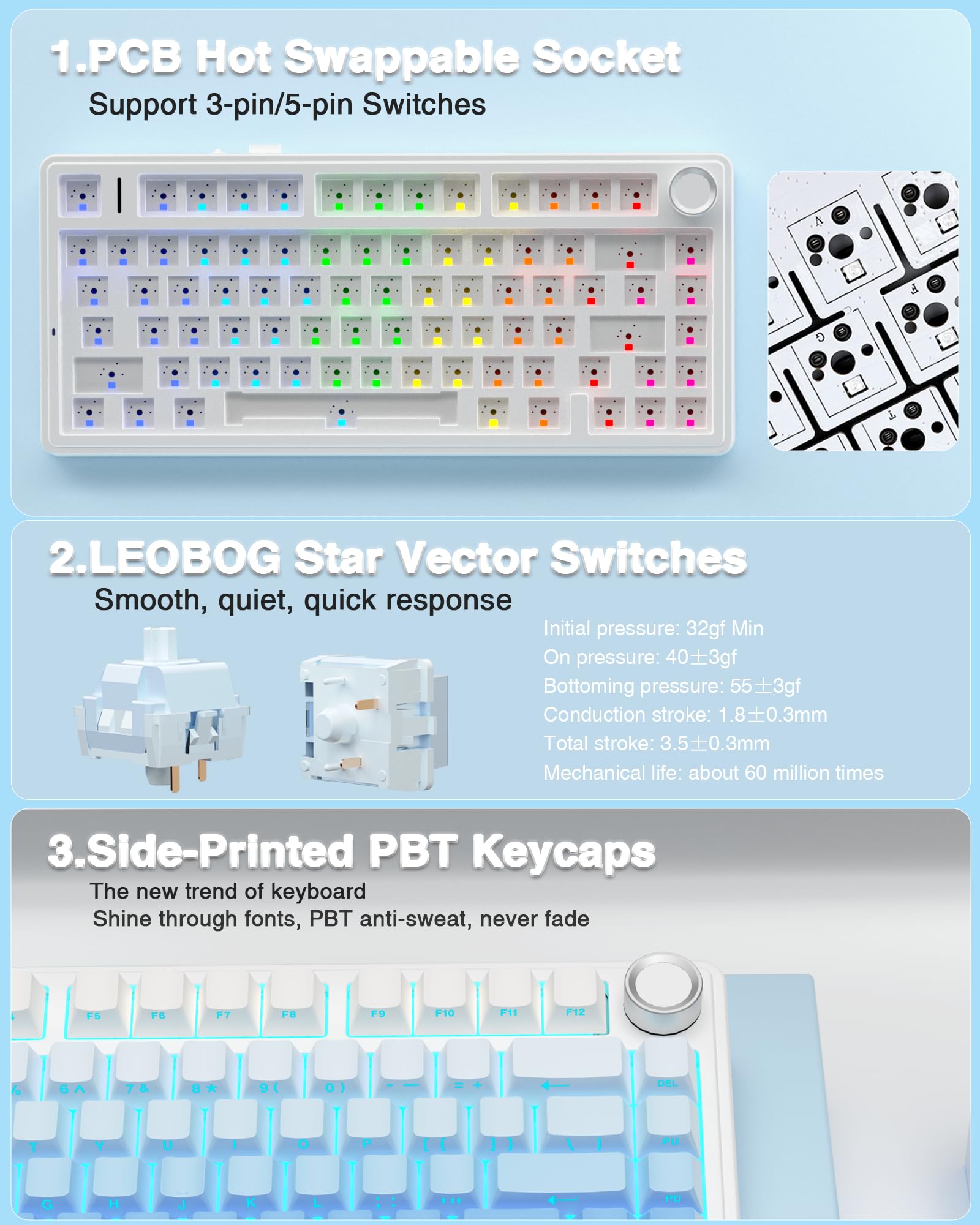 Foto 6 pulgar | Teclado Mecánico Inalámbrico Aula F75 Pro 75% Gasket Blue - Venta Internacional.