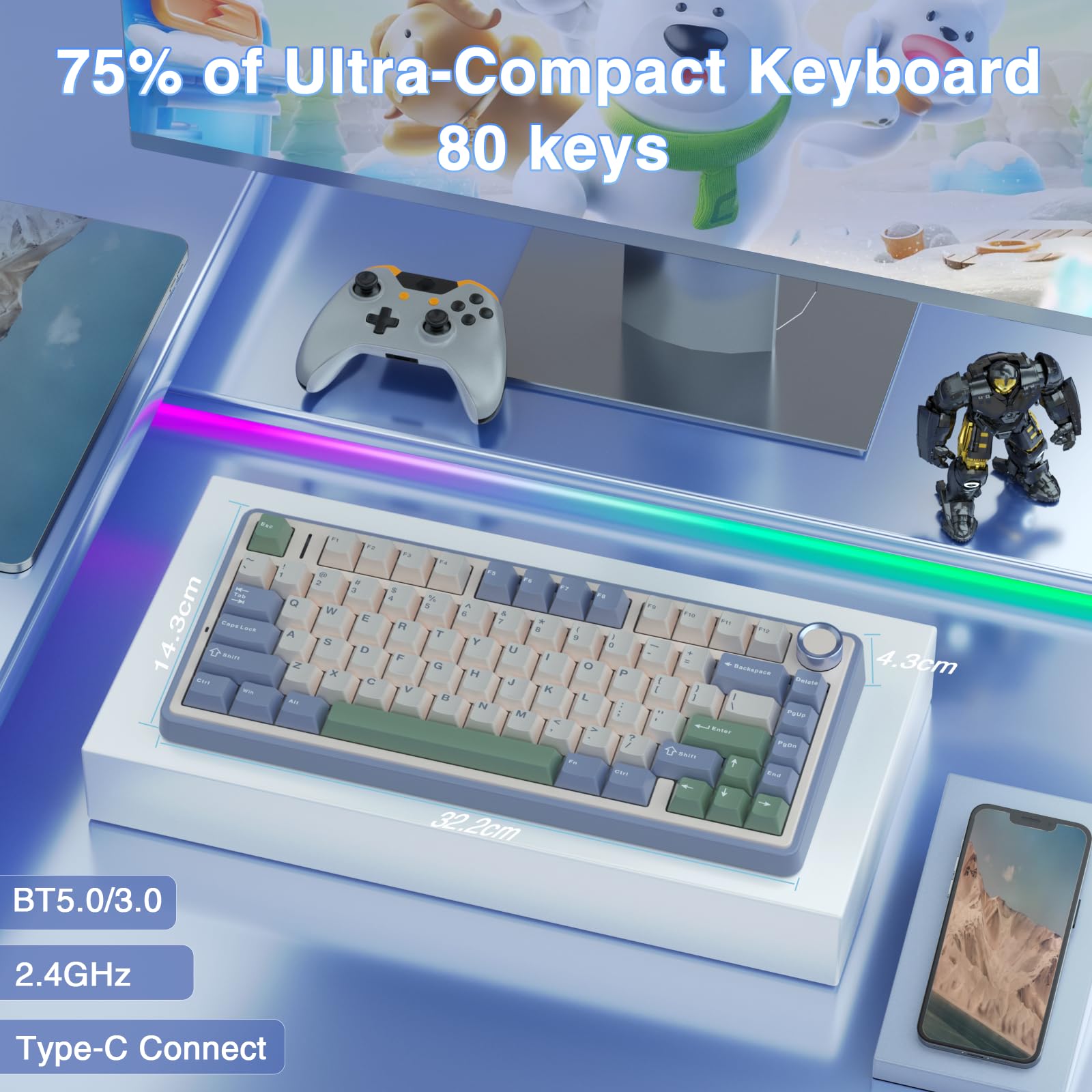 Foto 3 pulgar | Teclado Mecánico Inalámbrico Aula F75 75% Con Retroiluminación Rgb - Venta Internacional.