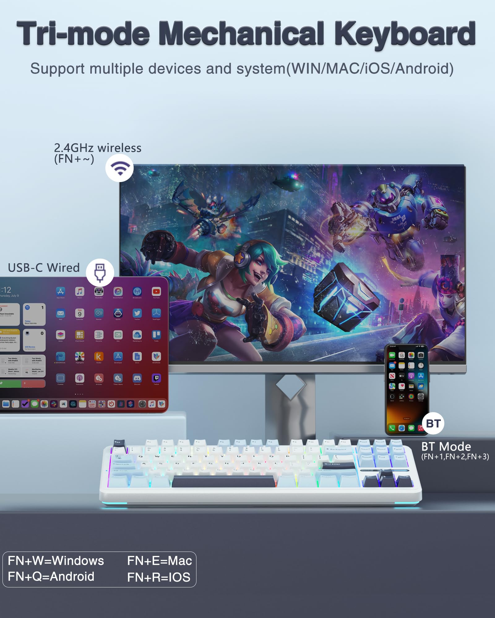 Foto 4 pulgar | Teclado Mecánico Inalámbrico Aula F87 75% Tkl Rgb Retroiluminado - Venta Internacional.