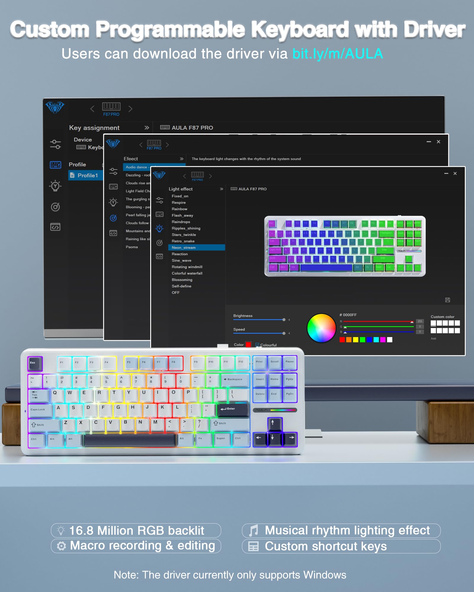 Foto 8 pulgar | Teclado Mecánico Inalámbrico Aula F87 75% Tkl Rgb Retroiluminado - Venta Internacional.