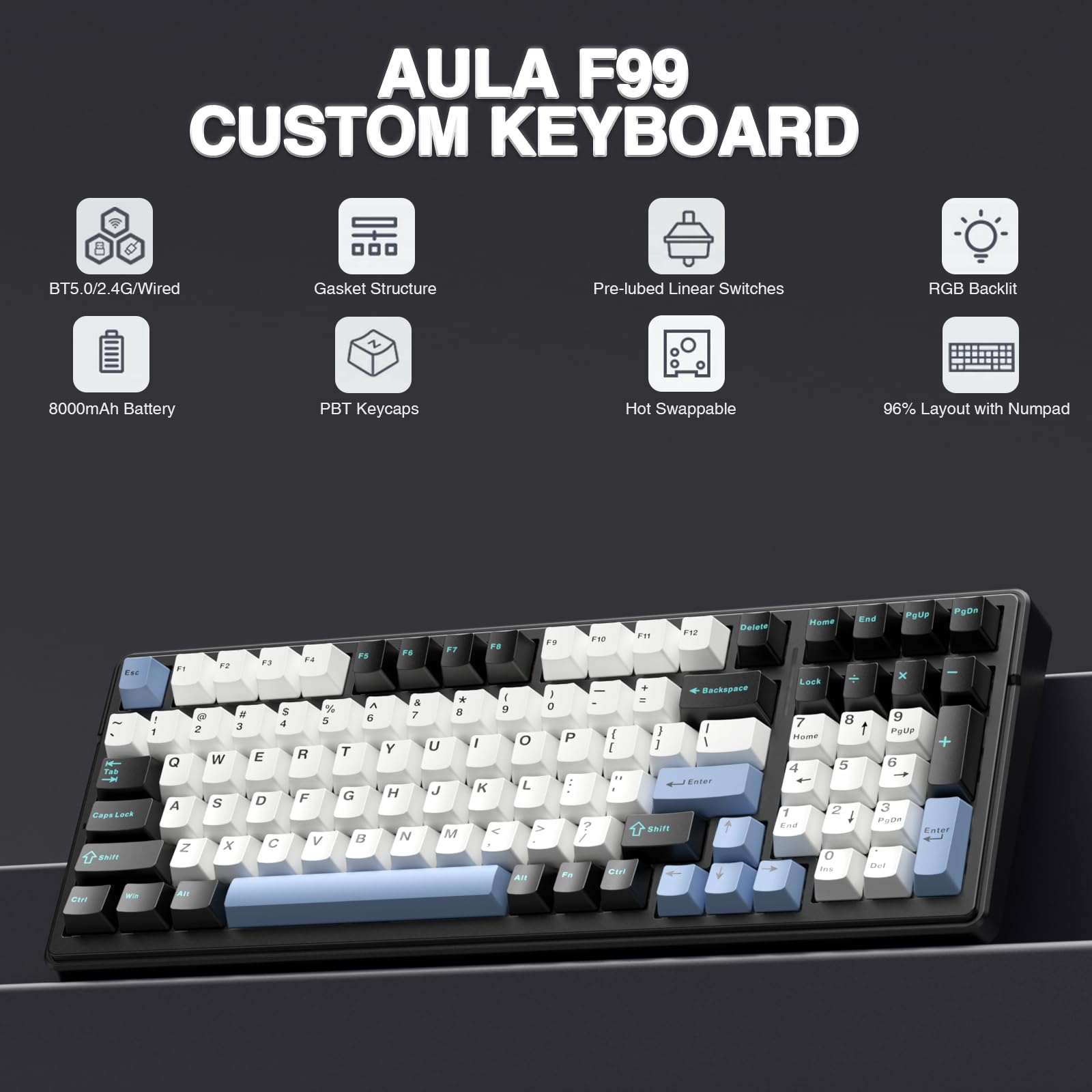 Foto 3 pulgar | Teclado Mecánico Inalámbrico Aula F99 Tri-mode Bt5.0/2.4ghz - Venta Internacional.