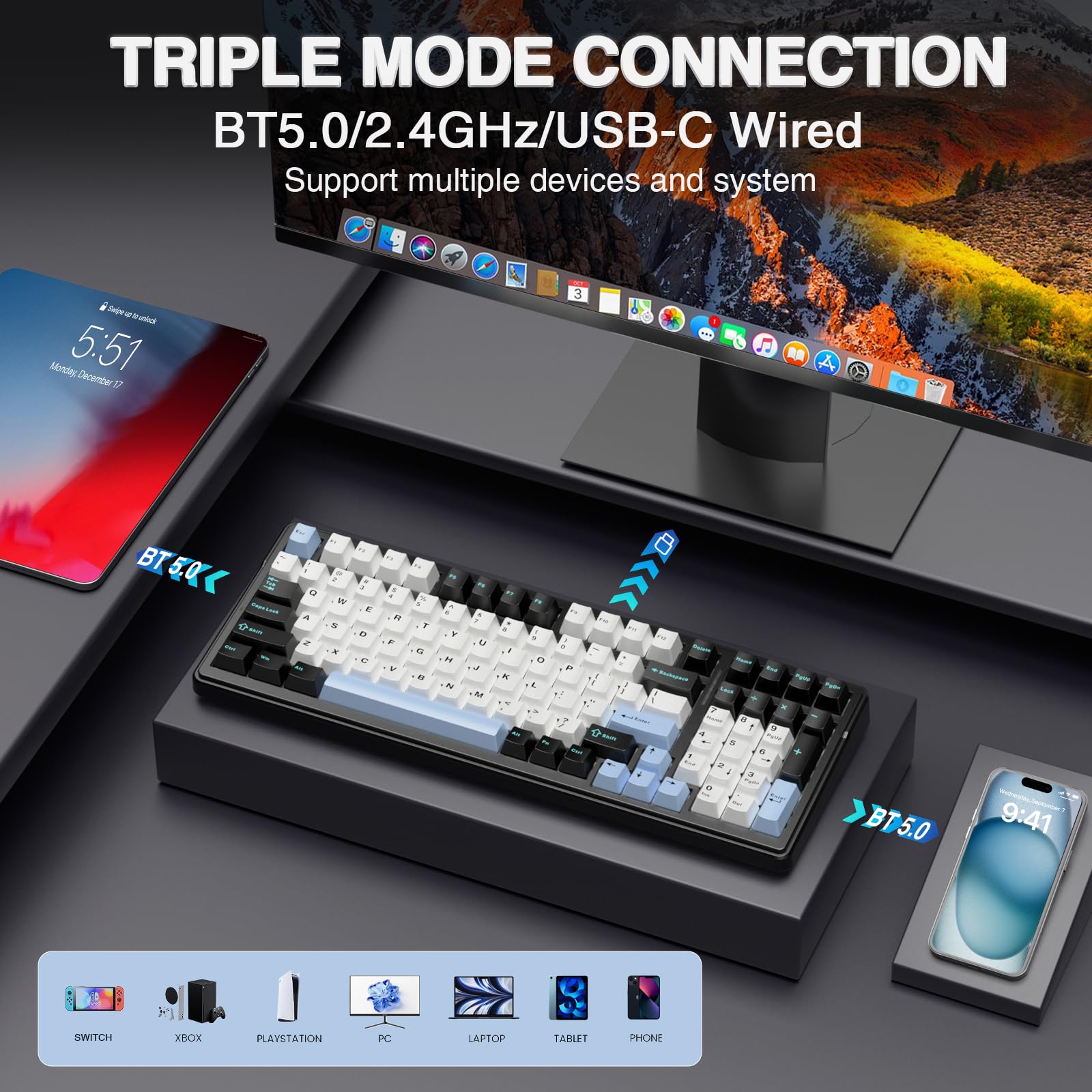 Foto 4 pulgar | Teclado Mecánico Inalámbrico Aula F99 Tri-mode Bt5.0/2.4ghz - Venta Internacional.