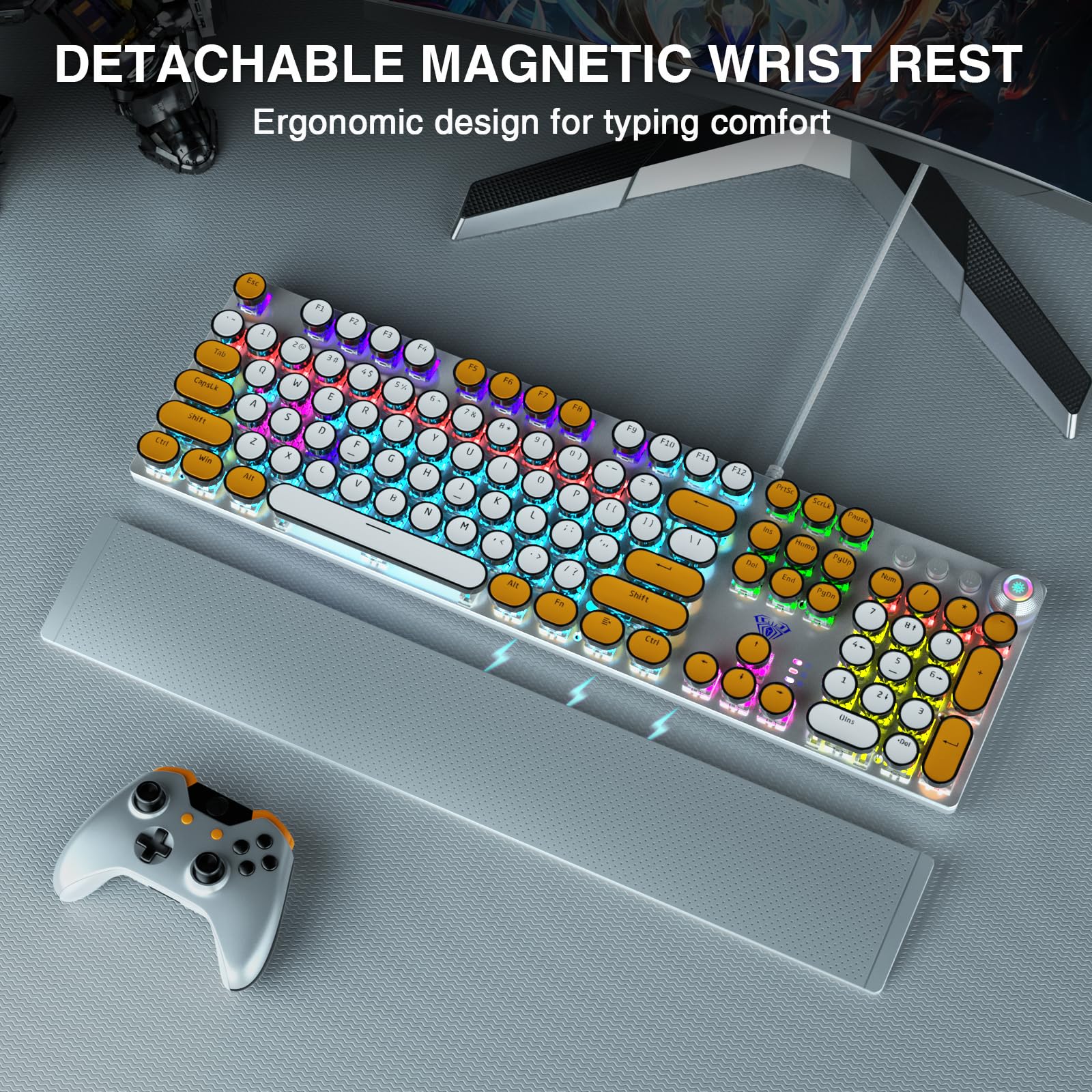 Foto 3 pulgar | Teclado Mecánico Aula F2088 Estilo Máquina De Escribir Con Retroiluminación - Venta Internacional.