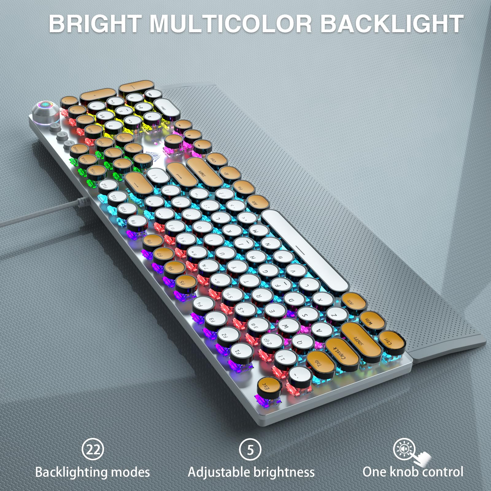 Foto 7 pulgar | Teclado Mecánico Aula F2088 Estilo Máquina De Escribir Con Retroiluminación - Venta Internacional.