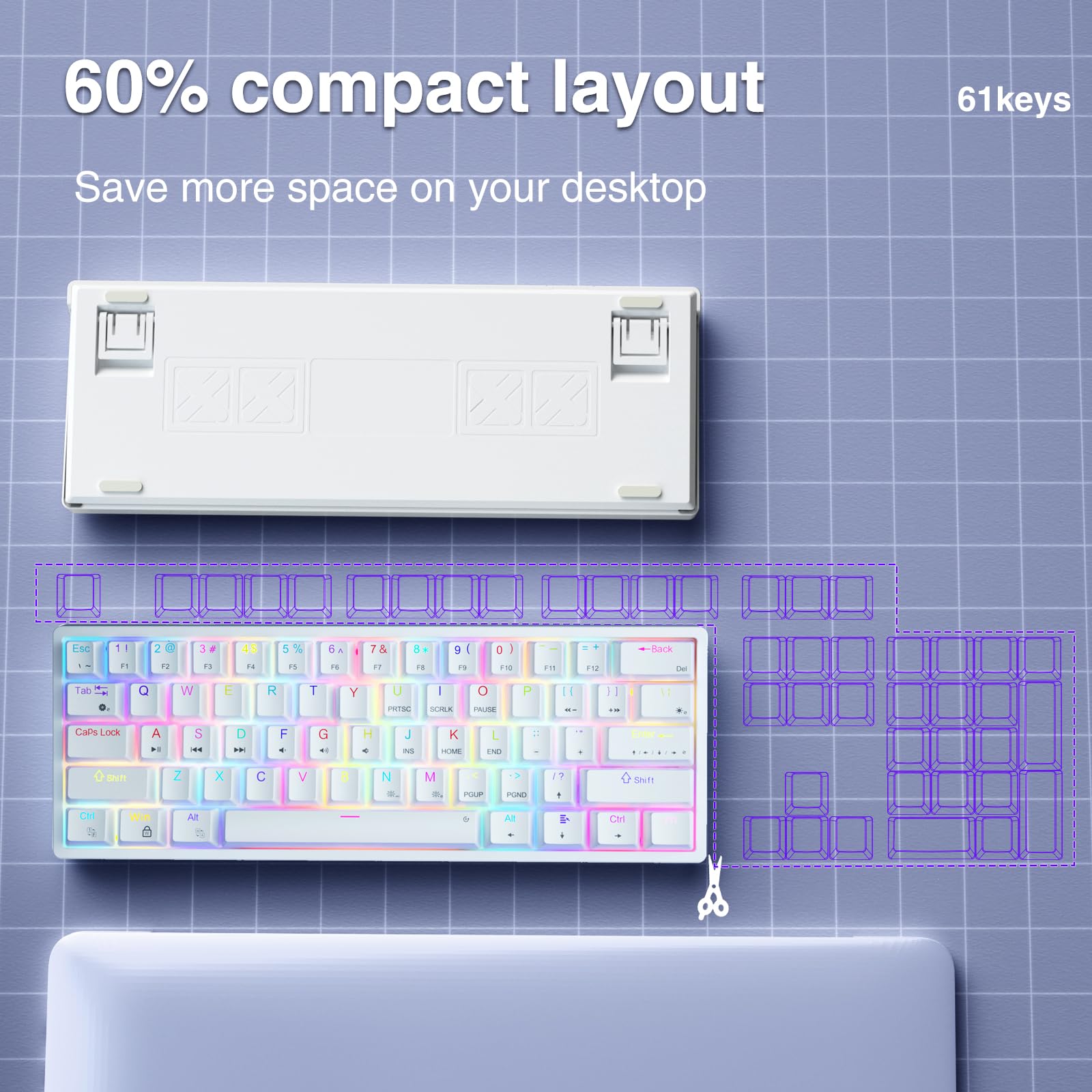 Foto 4 | Teclado Mecánico Para Videojuegos Aula 60% Blanco Con Retroiluminación Rgb - Venta Internacional.