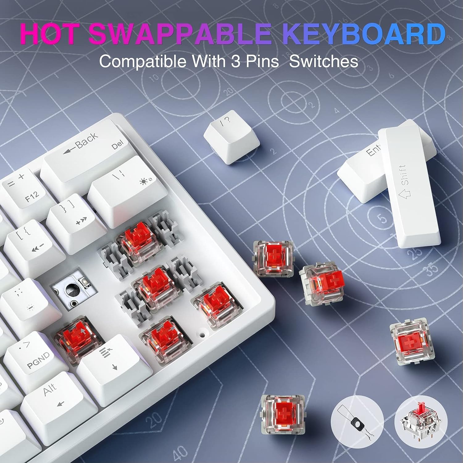 Foto 5 | Teclado Mecánico Para Videojuegos Aula 60% Blanco Con Retroiluminación Rgb - Venta Internacional.