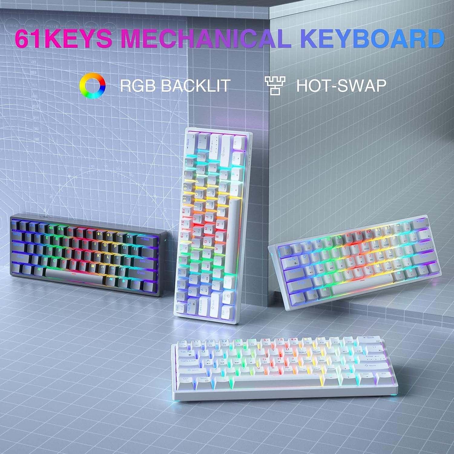 Foto 7 pulgar | Teclado Mecánico Para Videojuegos Aula 60% Blanco Con Retroiluminación Rgb - Venta Internacional.