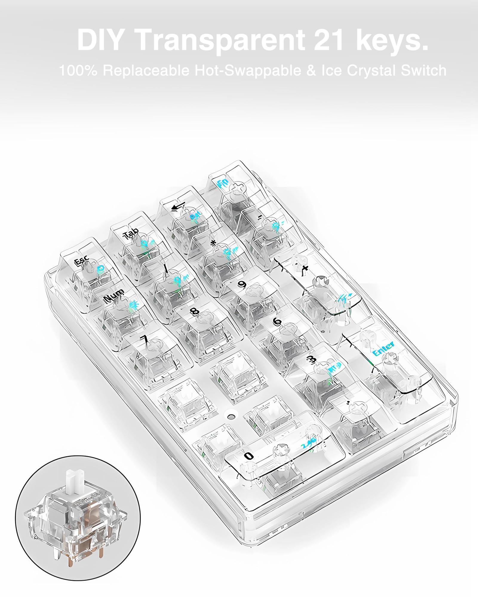 Foto 6 pulgar | Teclado Numérico Aula De 21 Teclas, Trimodo, Inalámbrico, Mecánico, Blanco - Venta Internacional.