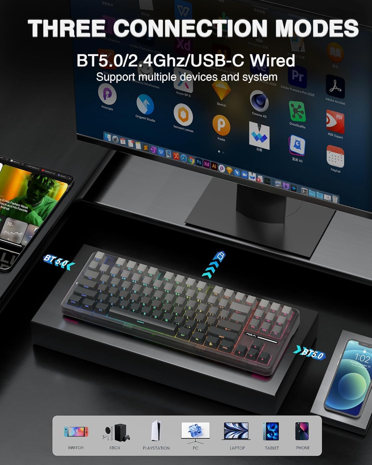 Foto 7 | Teclado Mecánico Inalámbrico Aula F87 Pro Tri-mode Bt5.0/2.4ghz - Venta Internacional.