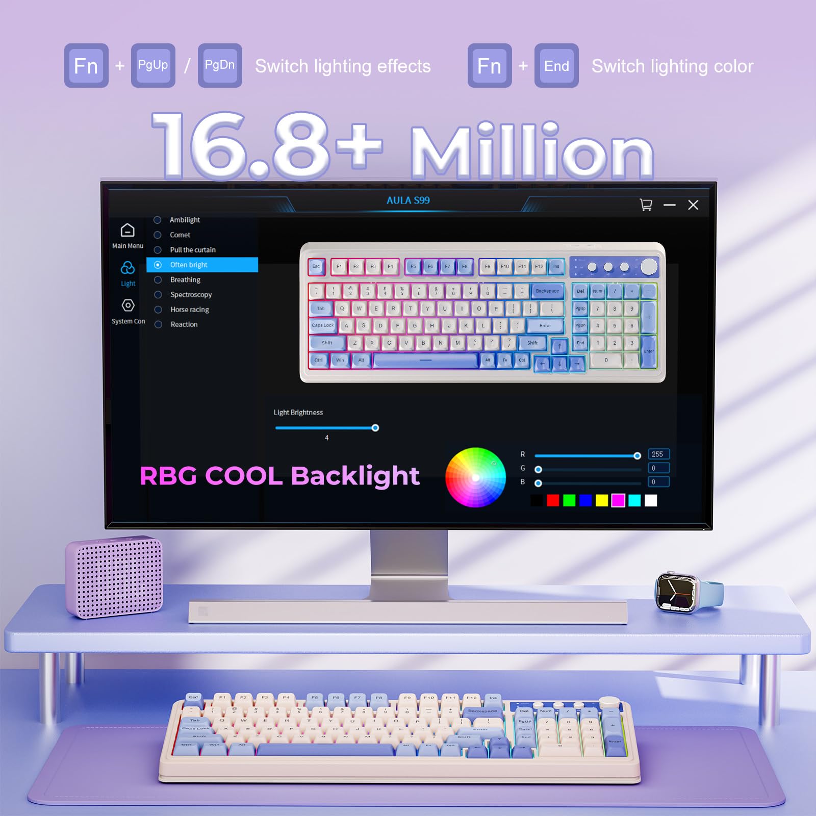 Foto 6 | Teclado Aula De 99 Teclas Trimodo Bluetooth/2.4 Ghz/usb-c Morado - Venta Internacional.