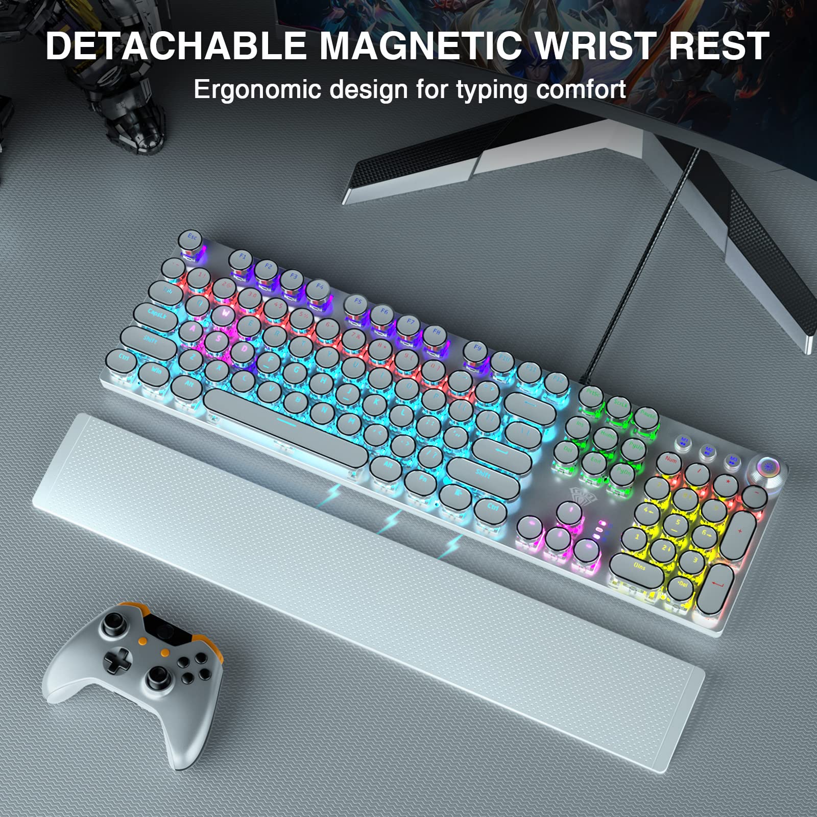Foto 3 pulgar | Teclado Para Juegos Aula F2088, Estilo Máquina De Escribir, Con Led Arcoíris - Venta Internacional.