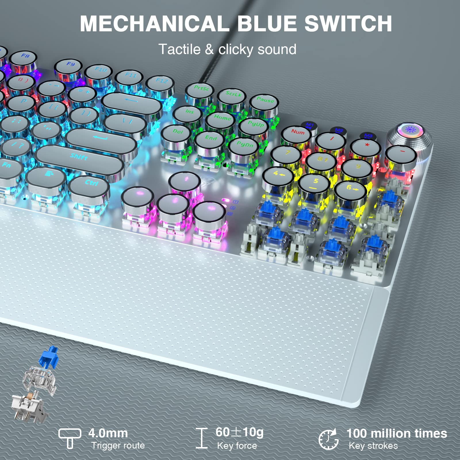 Foto 4 pulgar | Teclado Para Juegos Aula F2088, Estilo Máquina De Escribir, Con Led Arcoíris - Venta Internacional.