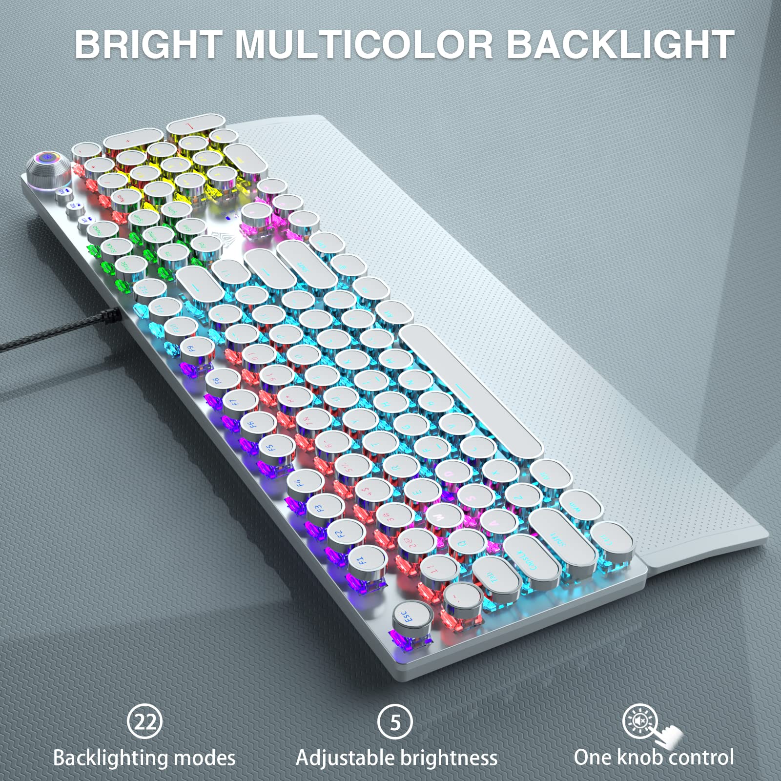 Foto 5 pulgar | Teclado Para Juegos Aula F2088, Estilo Máquina De Escribir, Con Led Arcoíris - Venta Internacional.