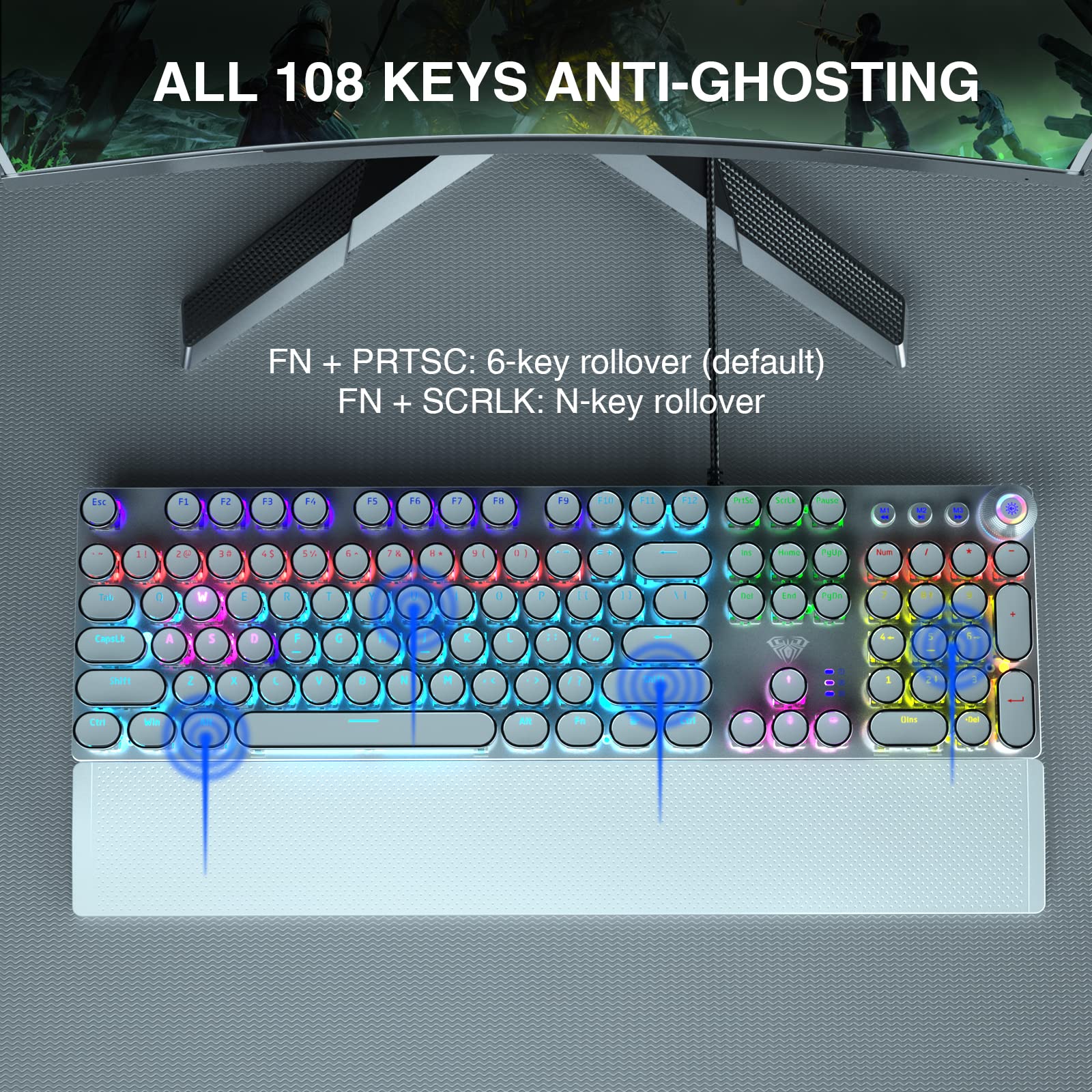 Foto 7 pulgar | Teclado Para Juegos Aula F2088, Estilo Máquina De Escribir, Con Led Arcoíris - Venta Internacional.