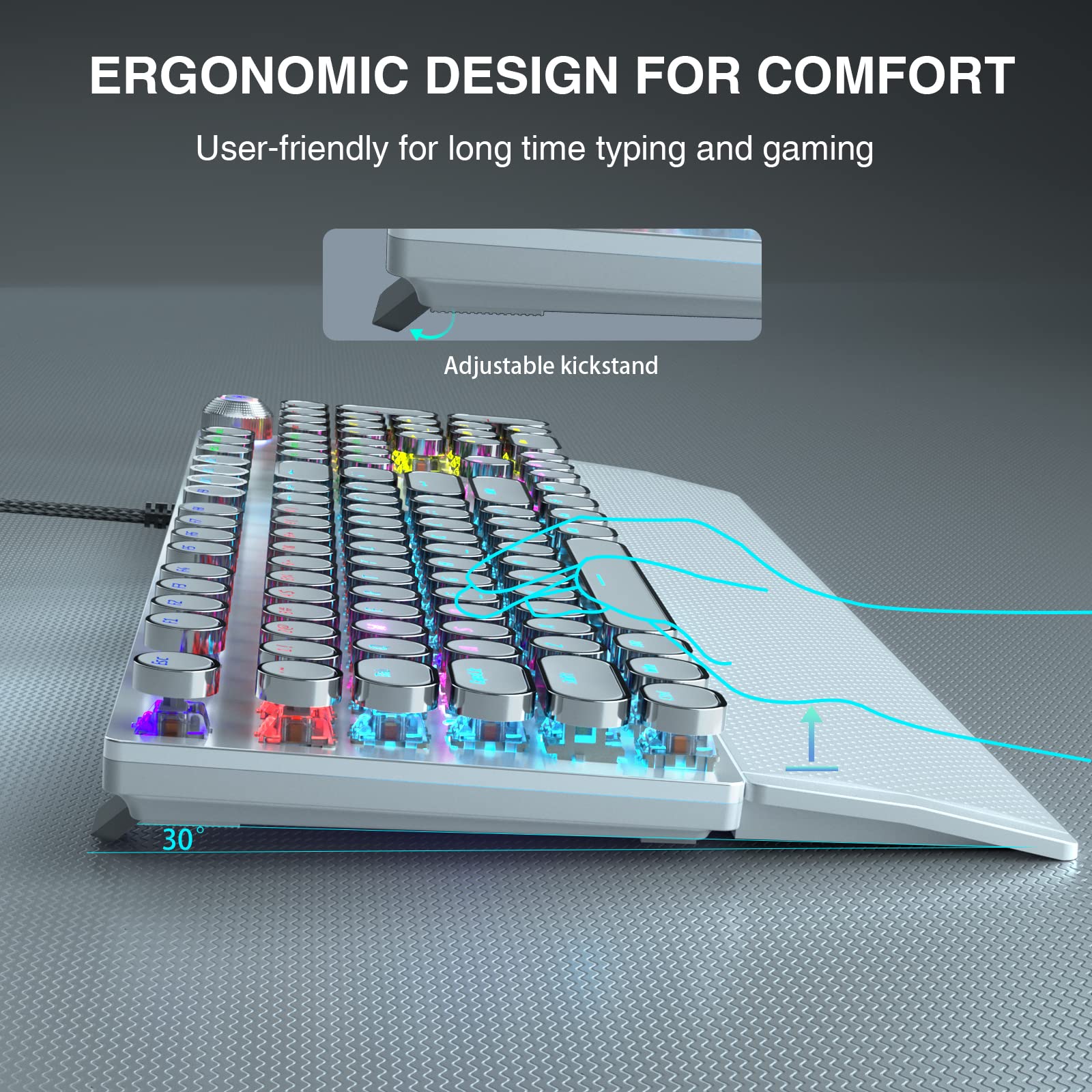 Foto 8 pulgar | Teclado Para Juegos Aula F2088, Estilo Máquina De Escribir, Con Led Arcoíris - Venta Internacional.