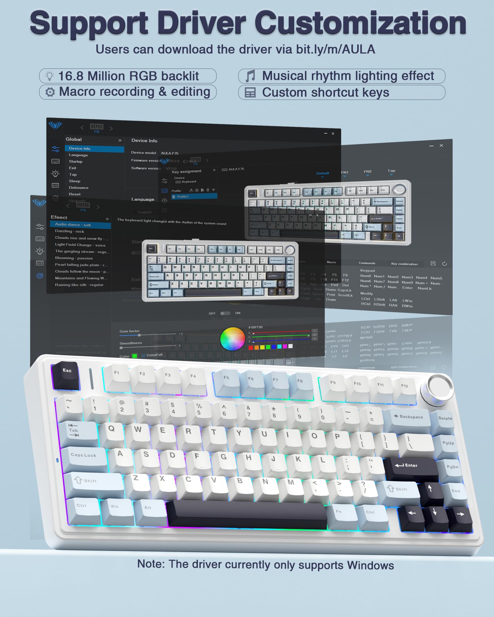 Foto 8 pulgar | Teclado Mecánico Inalámbrico Aula F75 75% Con Retroiluminación Rgb - Venta Internacional.