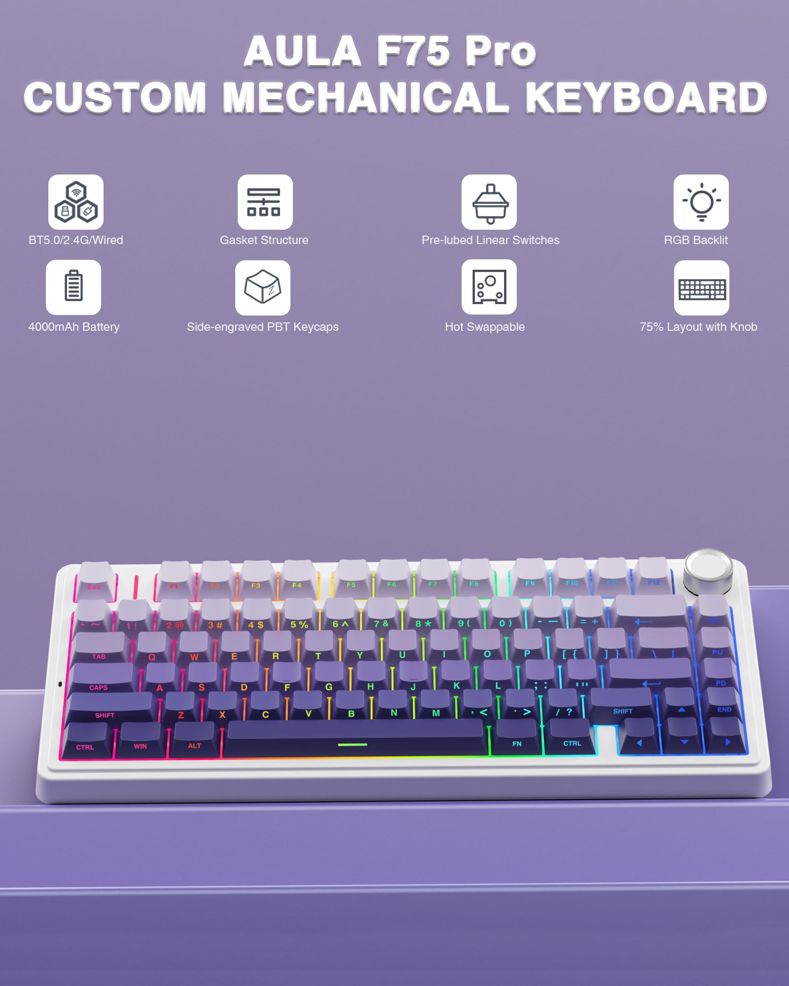 Foto 2 | Teclado Mecánico Inalámbrico Aula F75 Pro Con 75% De Retroiluminación Rgb - Venta Internacional.