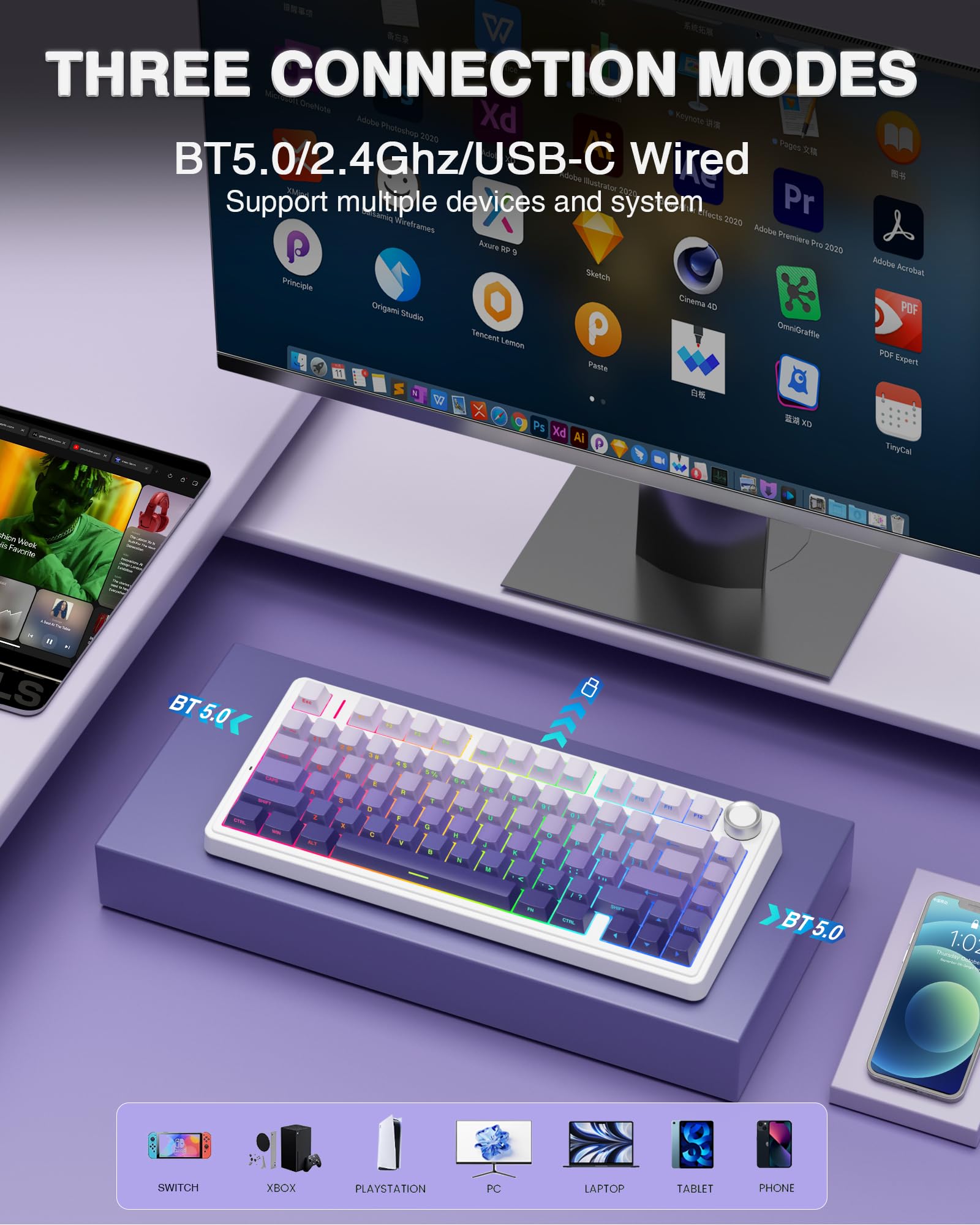 Foto 4 pulgar | Teclado Mecánico Inalámbrico Aula F75 Pro Con 75% De Retroiluminación Rgb - Venta Internacional.