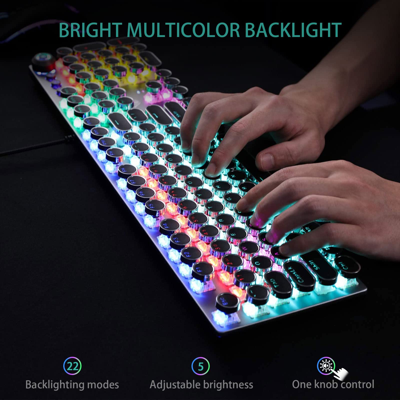 Foto 3 pulgar | Teclado Para Juegos Aula F2088, Estilo Máquina De Escribir, Interruptores Azules - Venta Internacional.