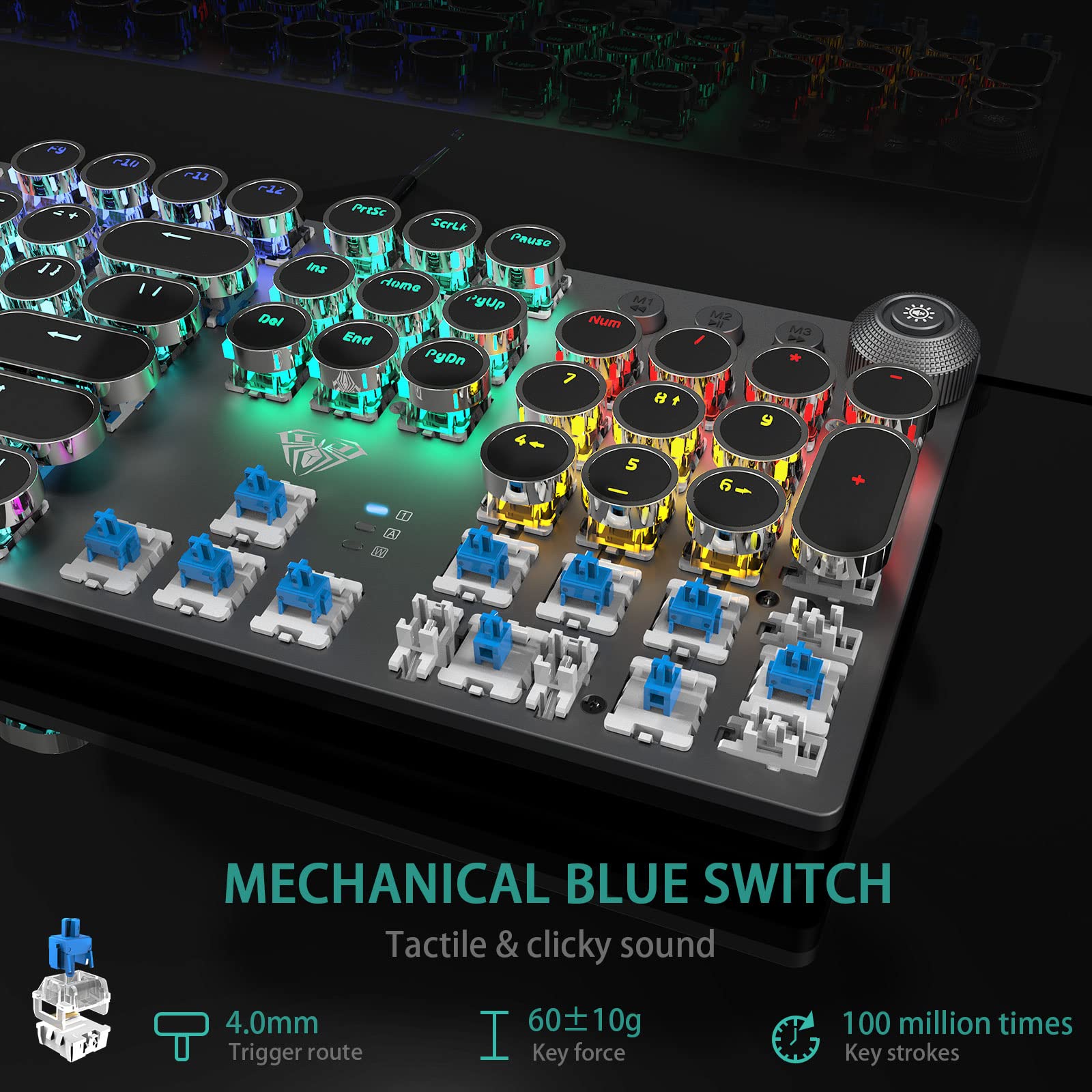 Foto 6 pulgar | Teclado Para Juegos Aula F2088, Estilo Máquina De Escribir, Interruptores Azules - Venta Internacional.