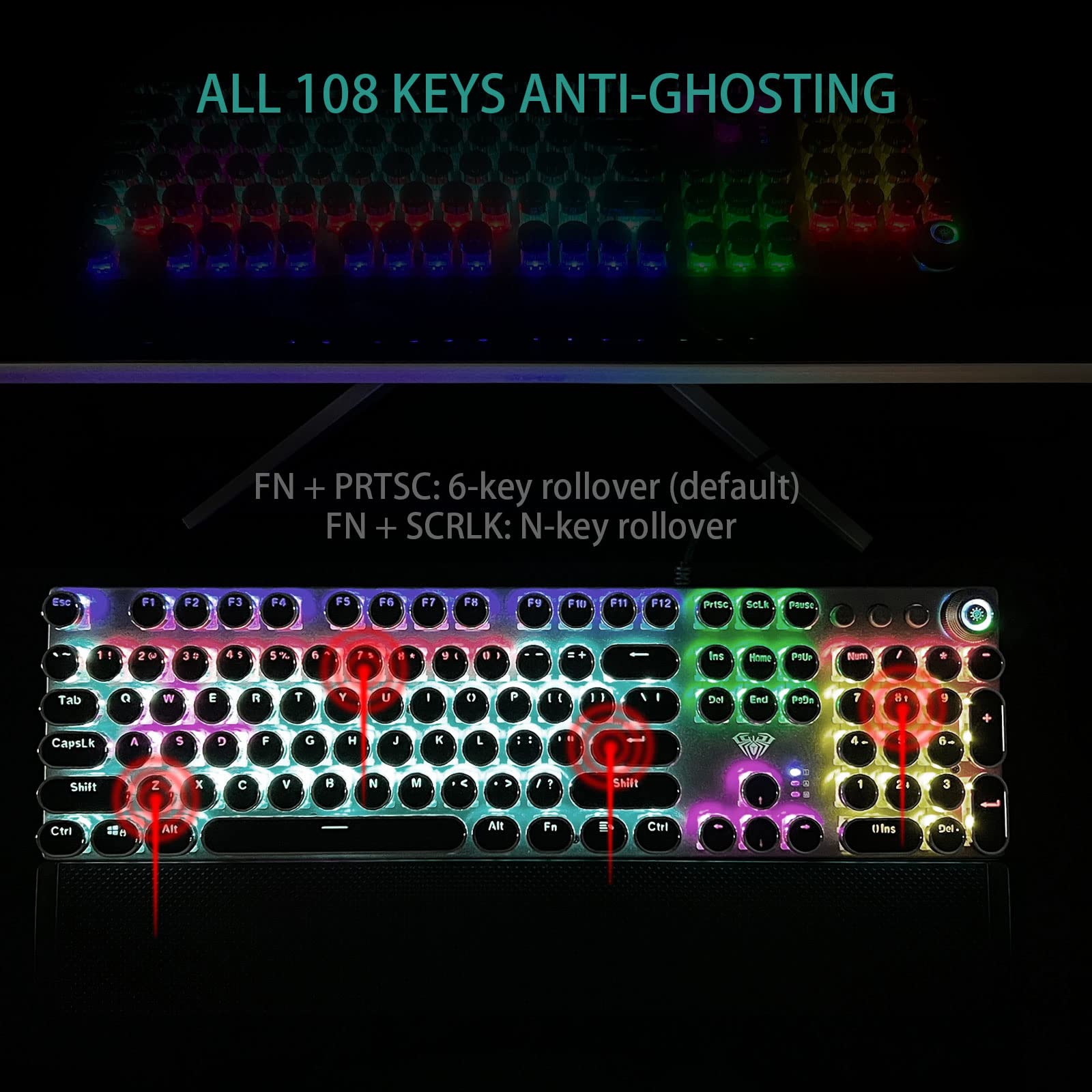 Foto 7 pulgar | Teclado Para Juegos Aula F2088, Estilo Máquina De Escribir, Interruptores Azules - Venta Internacional.