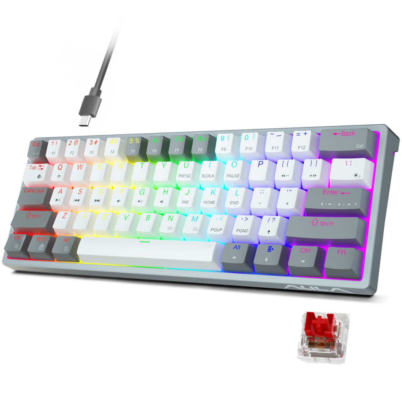 Foto 2 pulgar | Teclado Mecánico Para Juegos Aula 60% Con Cable, Retroiluminado Rgb, Rojo - Venta Internacional.