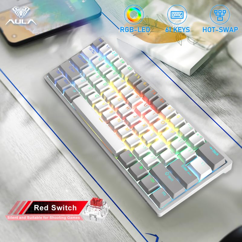 Foto 4 pulgar | Teclado Mecánico Para Juegos Aula 60% Con Cable, Retroiluminado Rgb, Rojo - Venta Internacional.