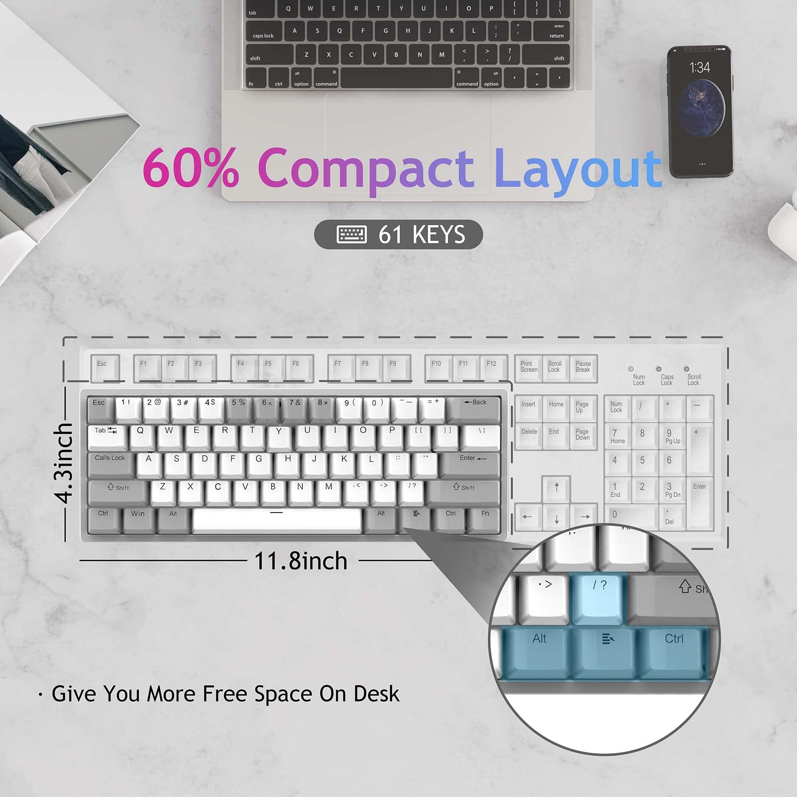 Foto 6 pulgar | Teclado Mecánico Para Juegos Aula 60% Con Cable, Retroiluminado Rgb, Rojo - Venta Internacional.