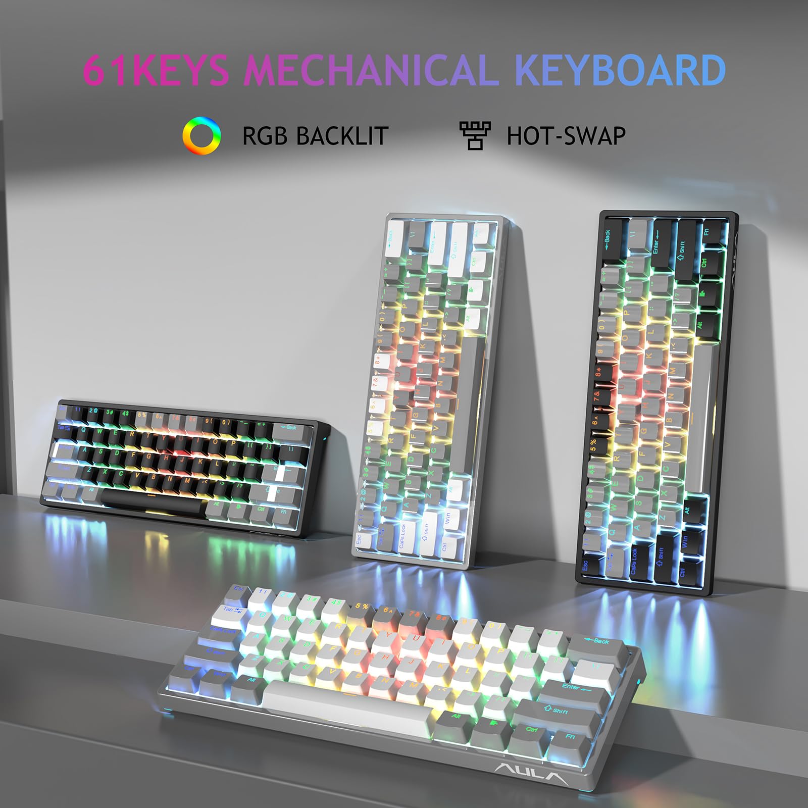 Foto 8 pulgar | Teclado Mecánico Para Juegos Aula 60% Con Cable, Retroiluminado Rgb, Rojo - Venta Internacional.