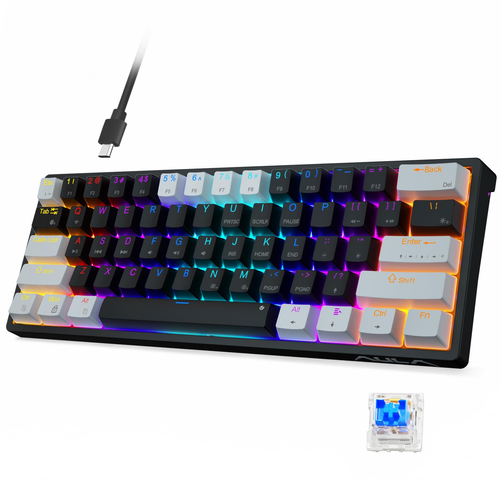 Foto 2 pulgar | Teclado Mecánico Para Juegos Aula 60% Con Cable Y Retroiluminación Rgb - Venta Internacional.