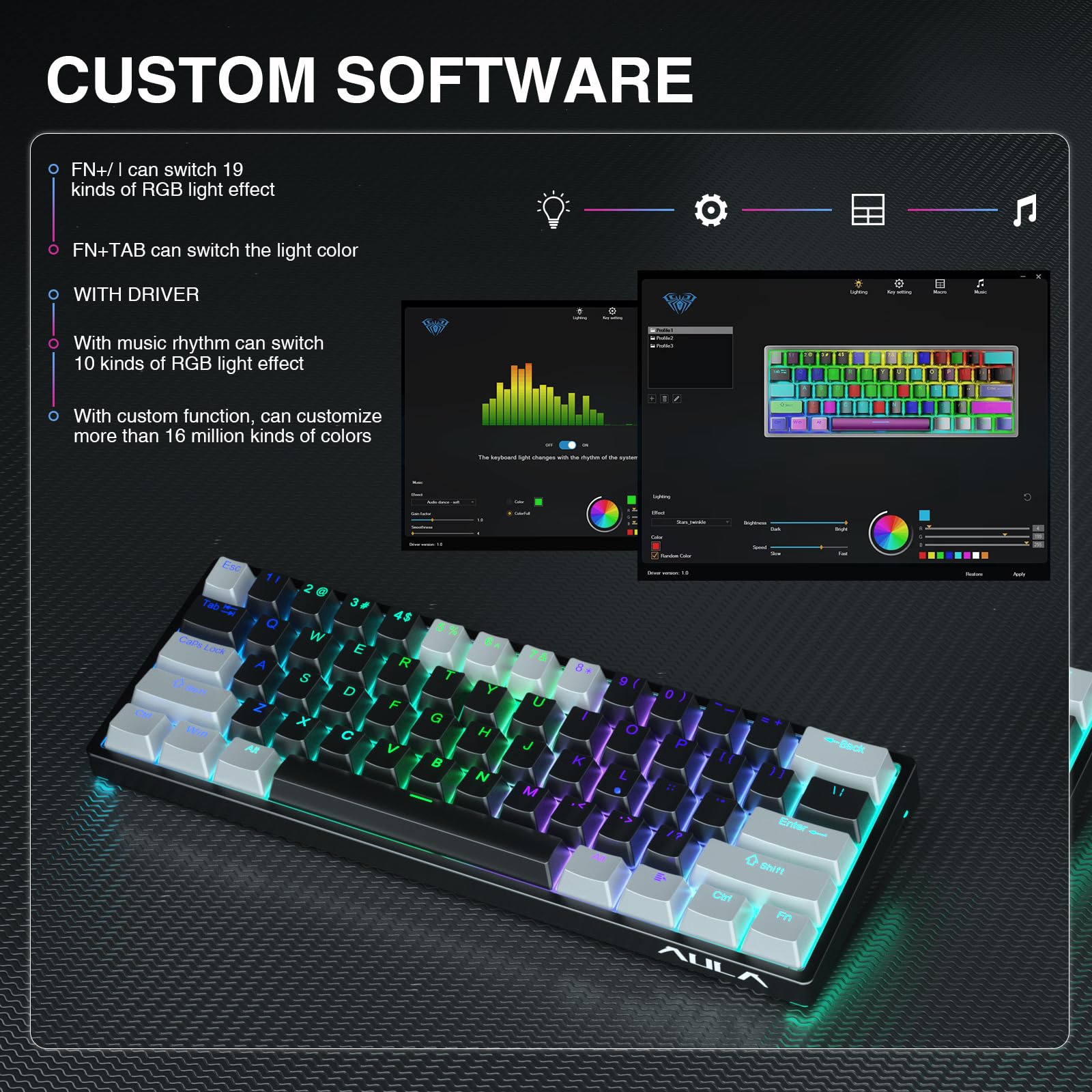 Foto 5 pulgar | Teclado Mecánico Para Juegos Aula 60% Con Cable Y Retroiluminación Rgb - Venta Internacional.