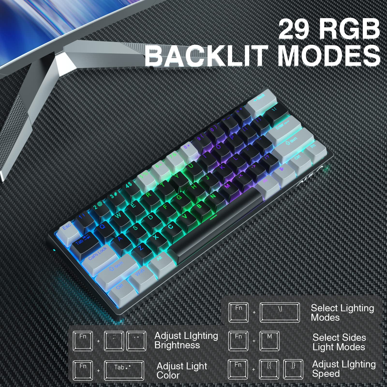 Foto 7 pulgar | Teclado Mecánico Para Juegos Aula 60% Con Cable Y Retroiluminación Rgb - Venta Internacional.