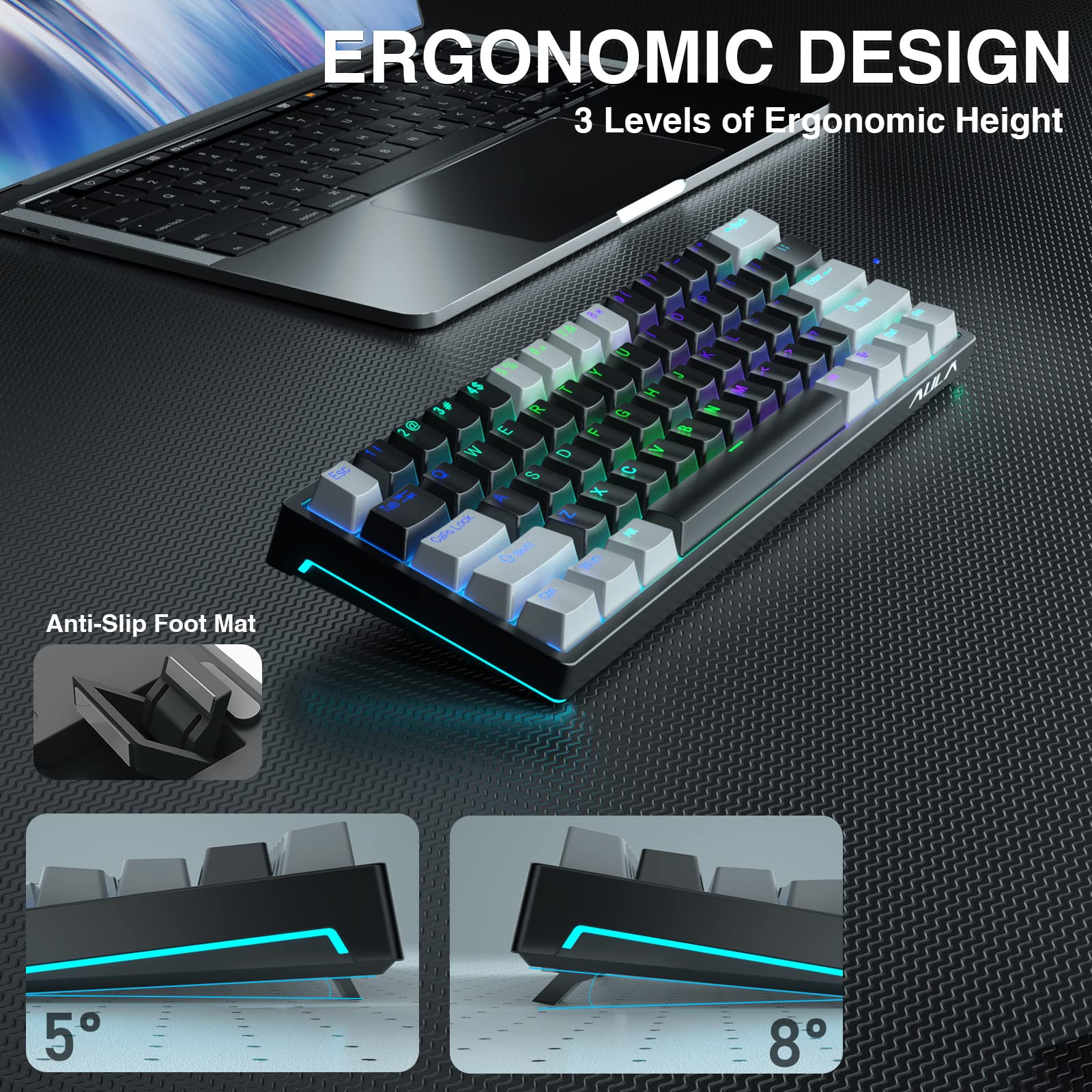 Foto 8 pulgar | Teclado Mecánico Para Juegos Aula 60% Con Cable Y Retroiluminación Rgb - Venta Internacional.