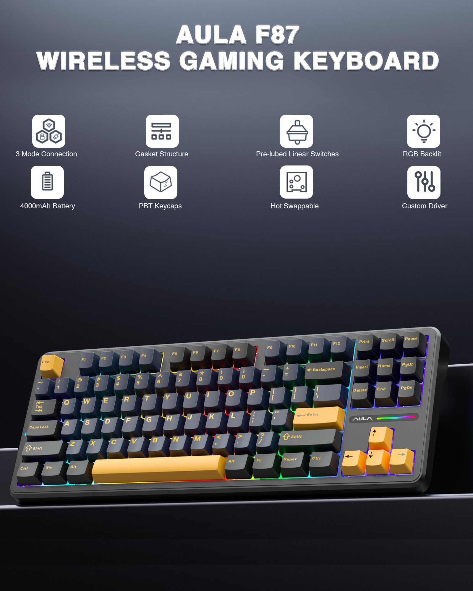 Foto 3 pulgar | Teclado Mecánico Inalámbrico Aula F87 75% Tkl Rgb Retroiluminado - Venta Internacional.