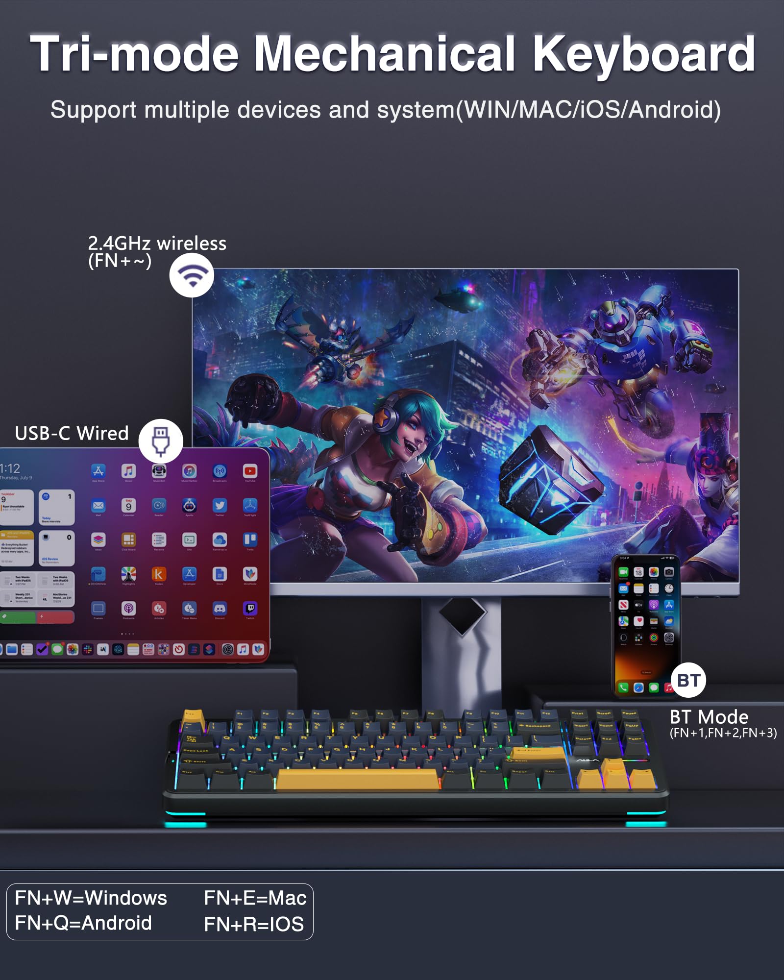 Foto 4 pulgar | Teclado Mecánico Inalámbrico Aula F87 75% Tkl Rgb Retroiluminado - Venta Internacional.