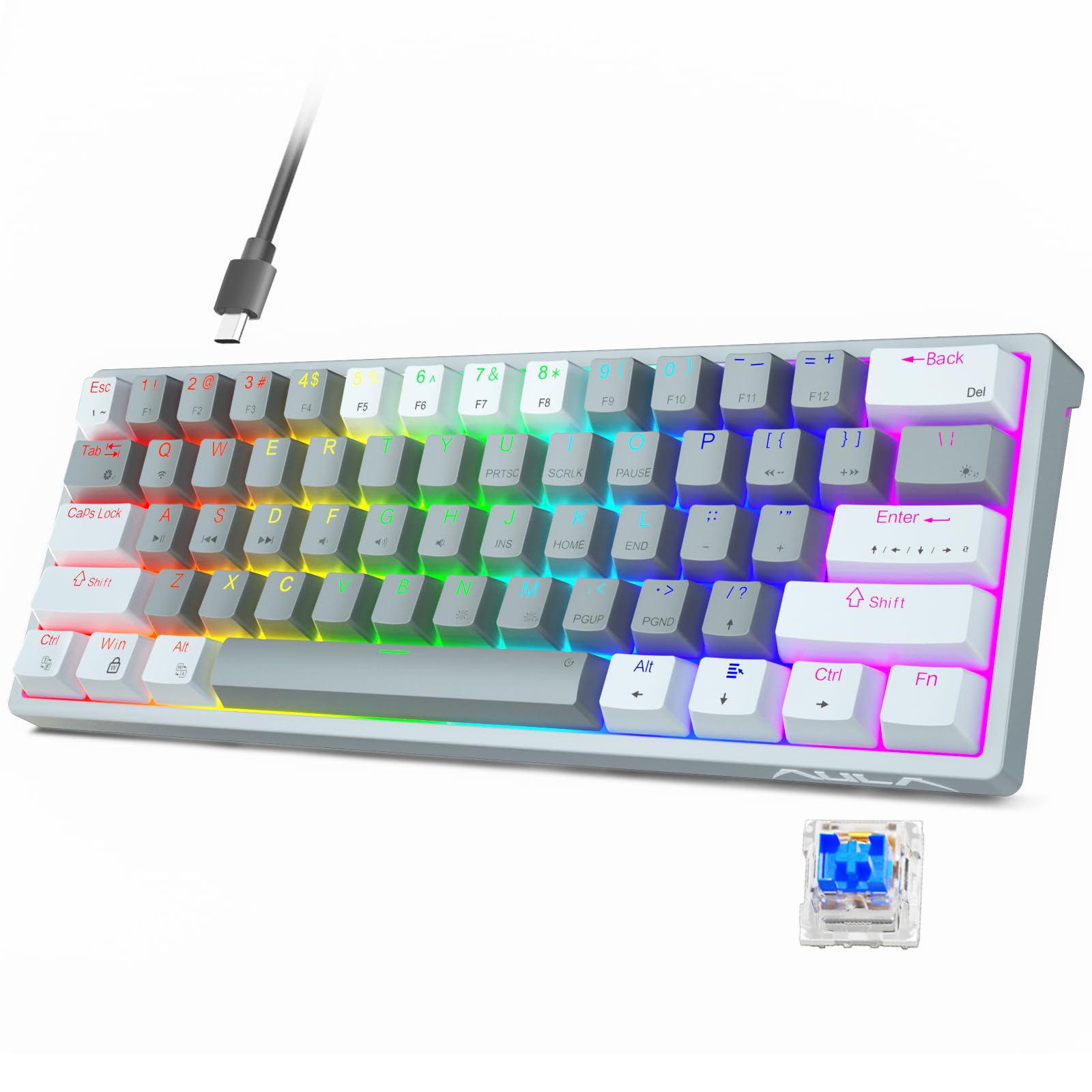 Foto 2 pulgar | Teclado Para Juegos Aula 60 Por Ciento Cableado Mecánico Rgb Azul - Venta Internacional.