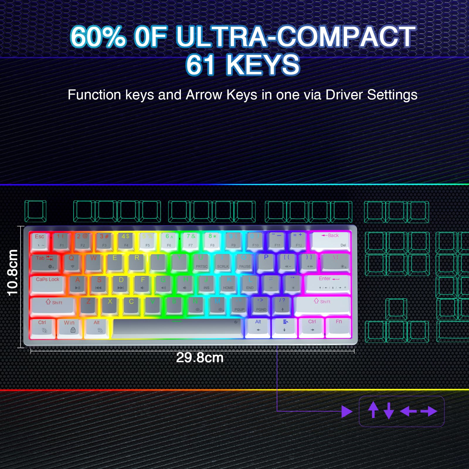 Foto 4 pulgar | Teclado Para Juegos Aula 60 Por Ciento Cableado Mecánico Rgb Azul - Venta Internacional.
