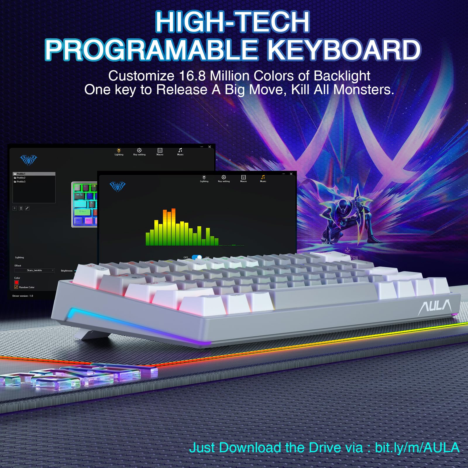 Foto 6 pulgar | Teclado Para Juegos Aula 60 Por Ciento Cableado Mecánico Rgb Azul - Venta Internacional.