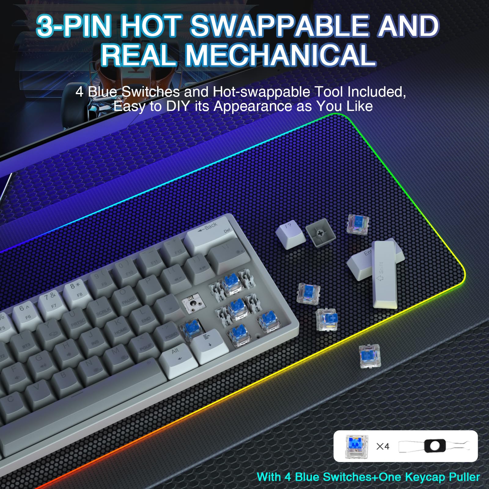 Foto 7 pulgar | Teclado Para Juegos Aula 60 Por Ciento Cableado Mecánico Rgb Azul - Venta Internacional.