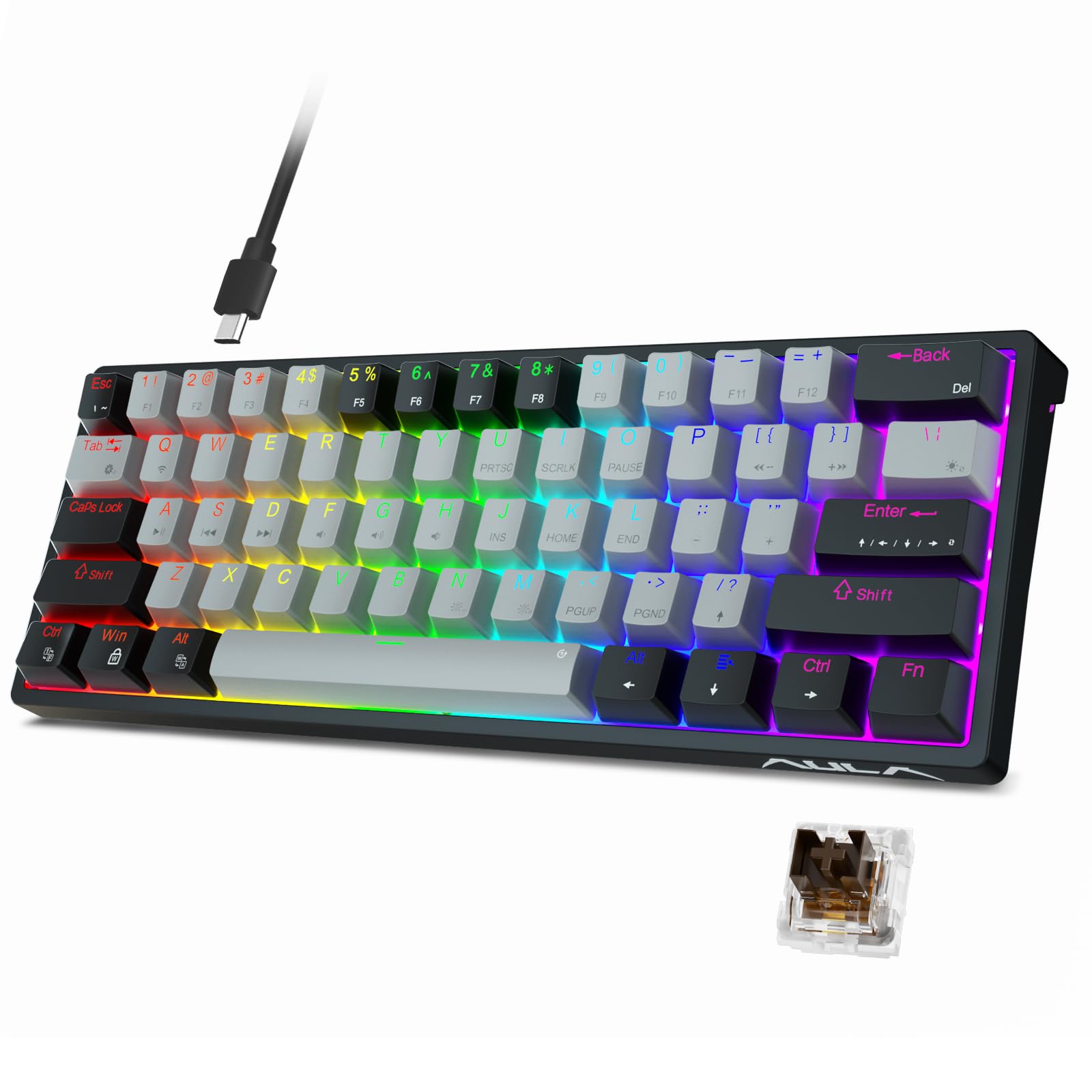 Teclado Mecánico Para Juegos Aula 60% Con Cable Con Retroiluminación Rgb - Venta Internacional.