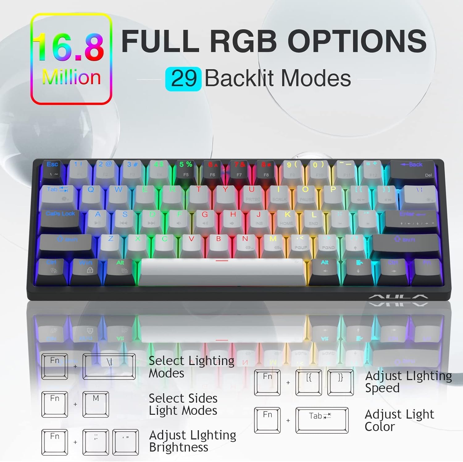 Foto 3 pulgar | Teclado Mecánico Para Juegos Aula 60% Con Cable Con Retroiluminación Rgb - Venta Internacional.